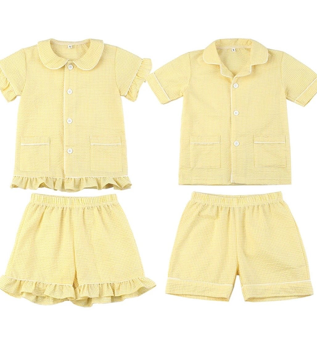 Bunny personalised embroidered kids lemon shorts and button down tshirt