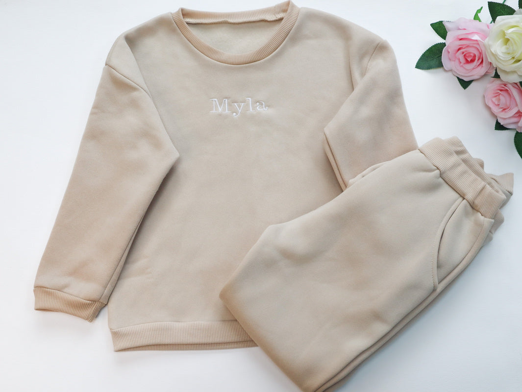 Beige fleece kids tracksuit