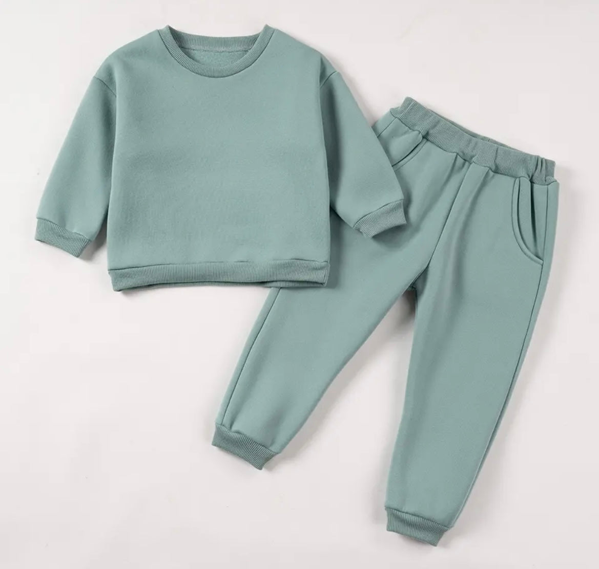Green fleece kids tracksuit