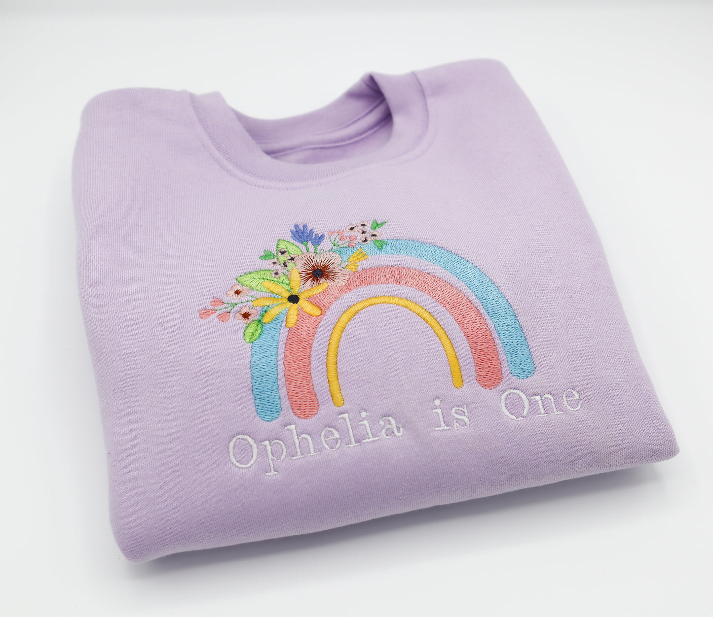 Rainbow kids birthday embroidered personalised kids sweater