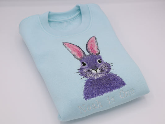 Rabbit birthday embroidered personalised kids sweater
