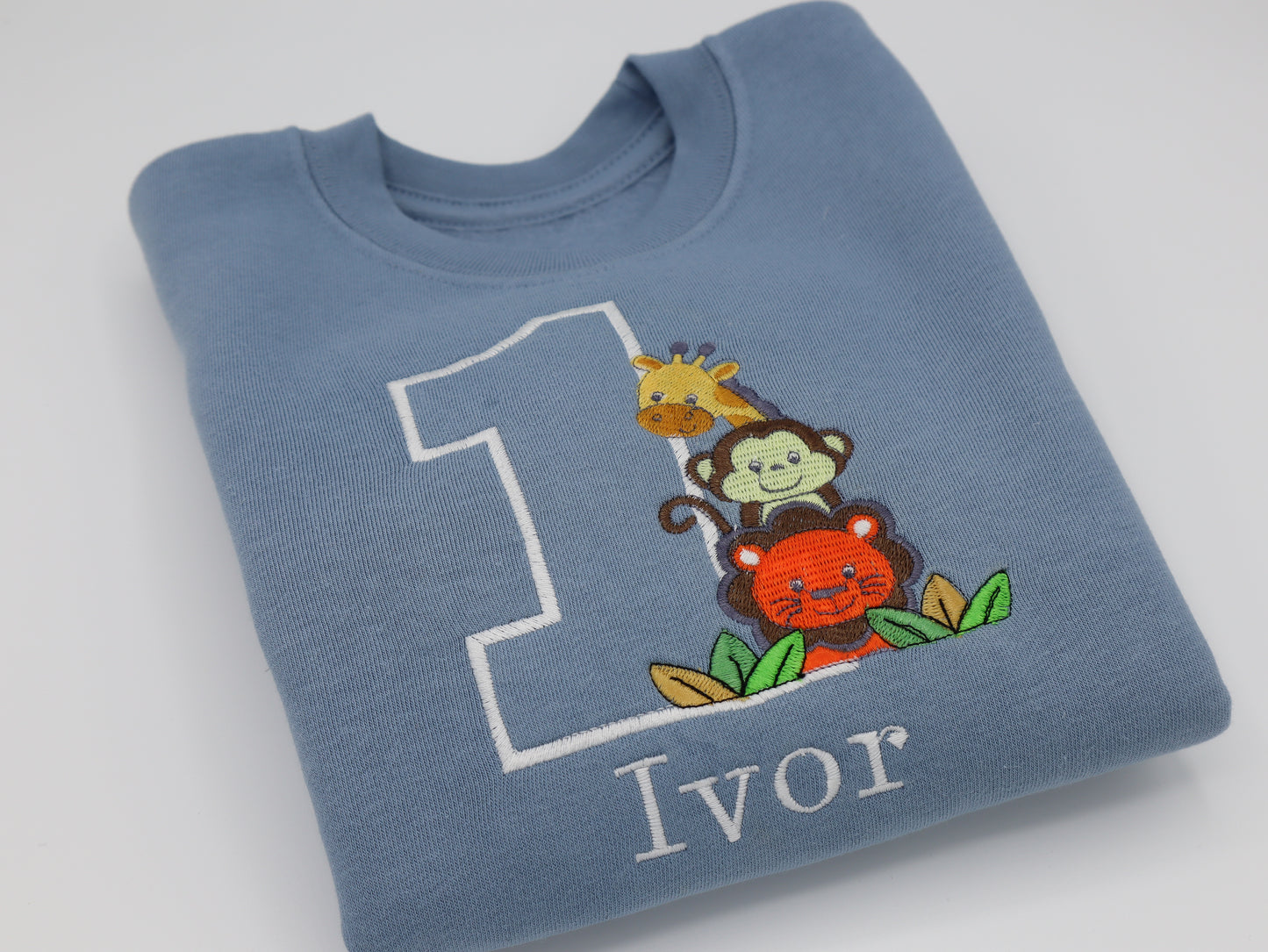 Safari themed birthday embroidered personalised kids sweater