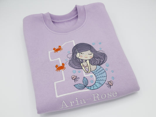 Mermaid birthday girls embroidered personalised sweater