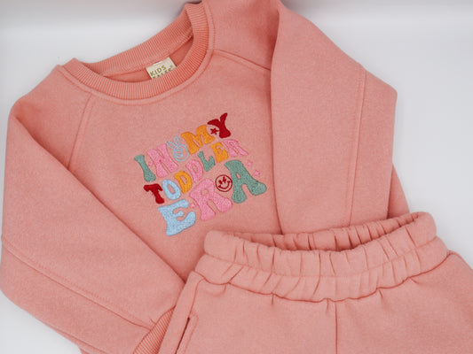In My toddler era slogan embroidered kids short and sweater summer sets