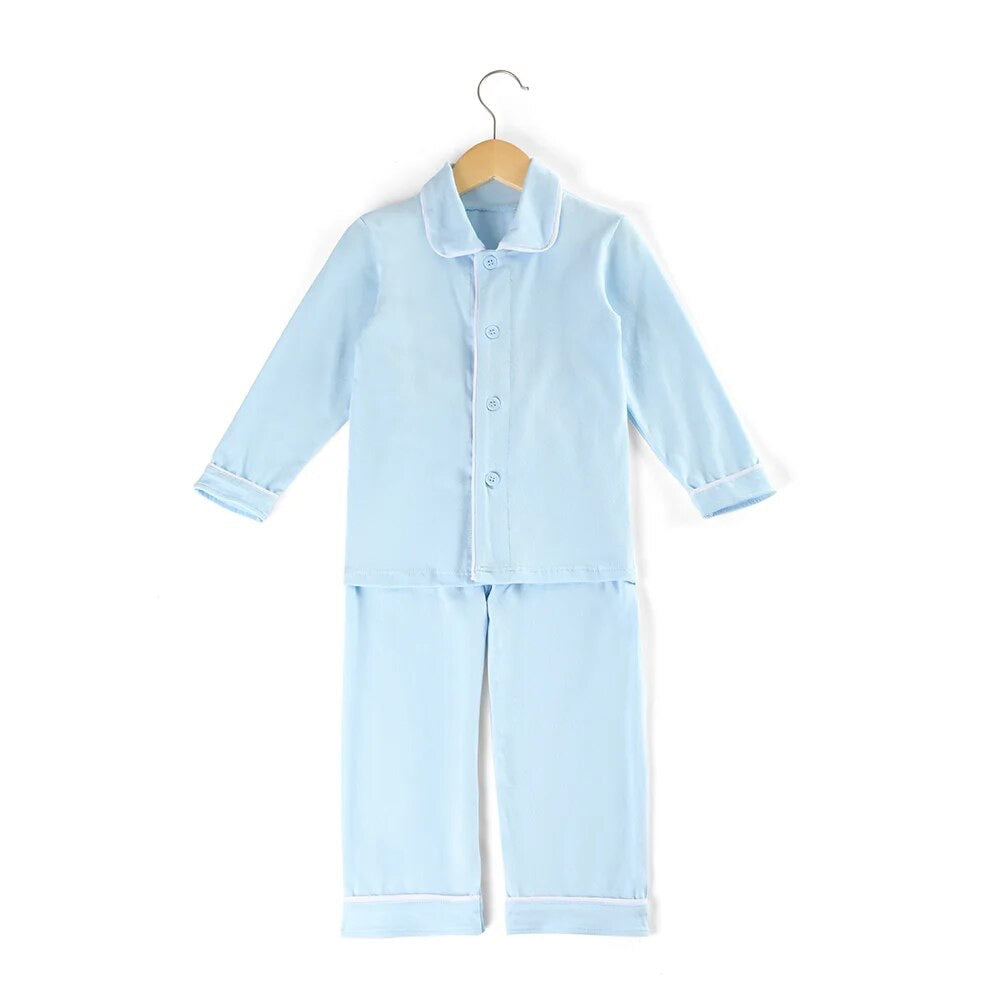 Blue Personalised embroidered kids cotton girls and boys pjyamas