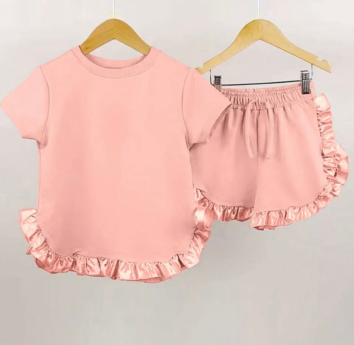 Satin and cotton frill short sets for girl with personalised embroidery
