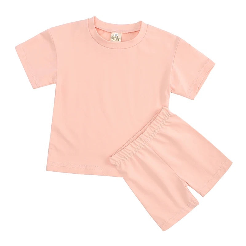 Pink legging short and tshirt sets with personalised embroidery for kids