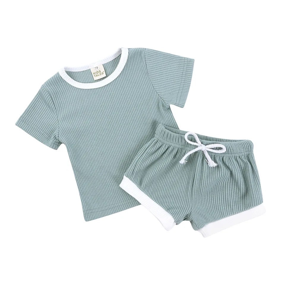 Personalised embroidered kids ribbed shorts and tshirt set