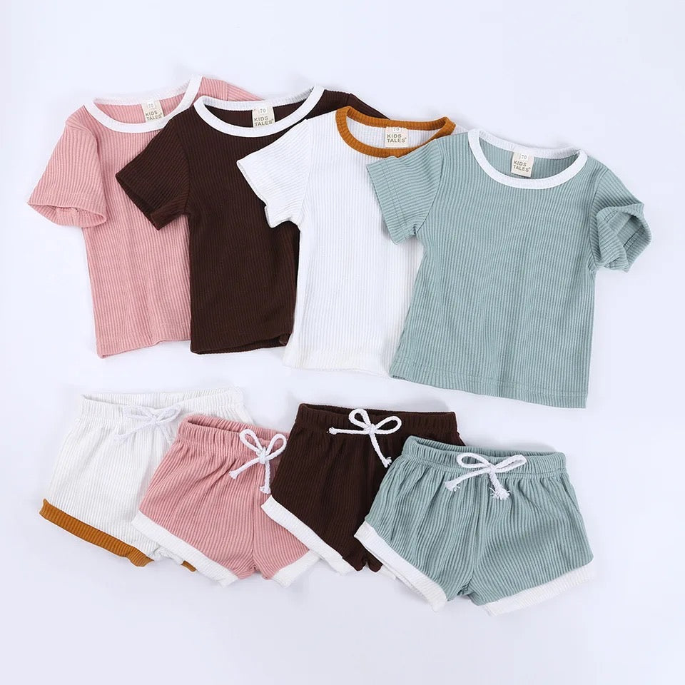 Personalised embroidered kids ribbed shorts and tshirt set