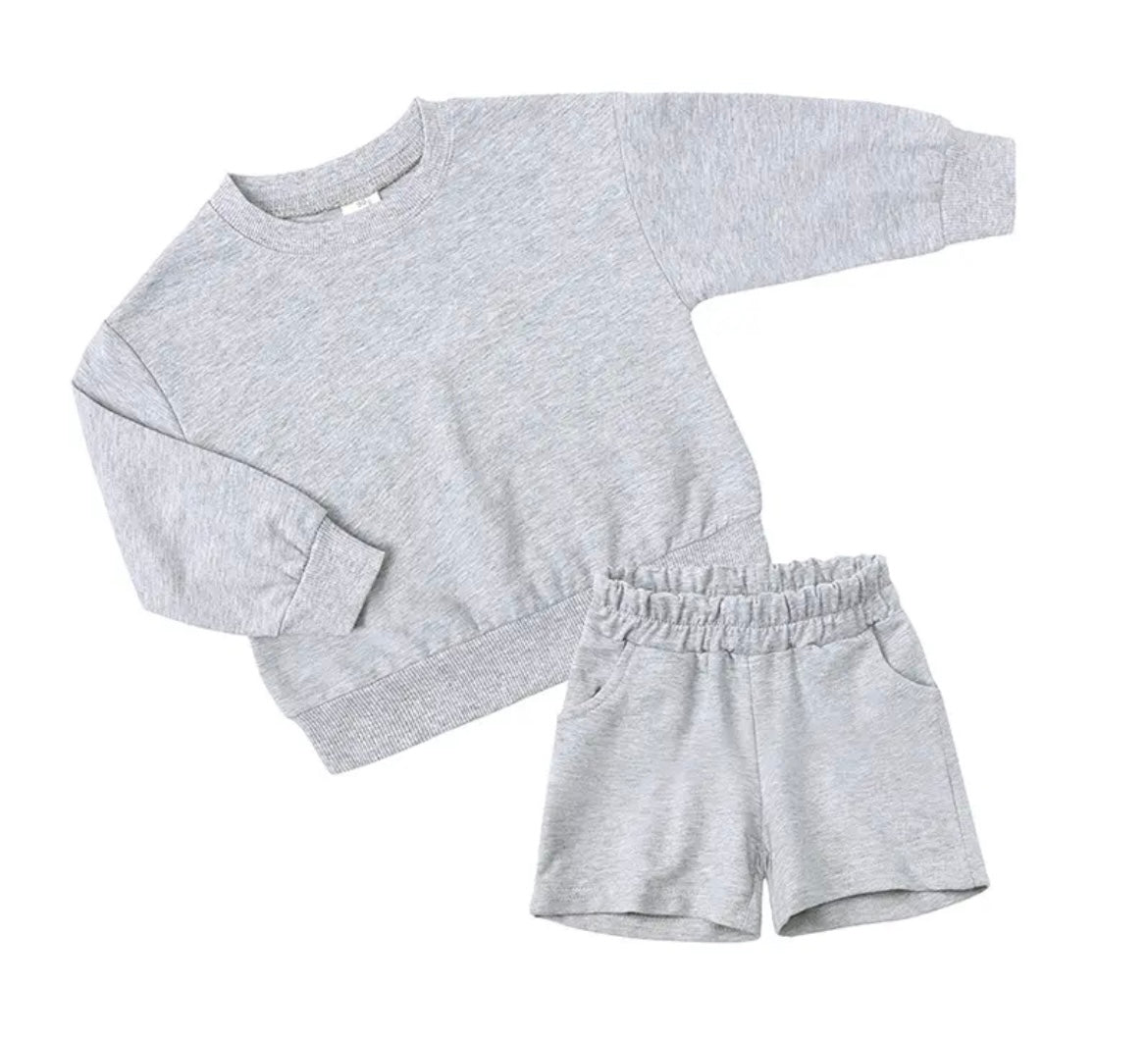 Grey Personalised embroidered kids summer shorts and sweater sets