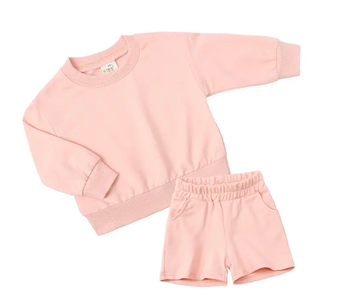 Pink Personalised embroidered kids summer shorts and sweater sets