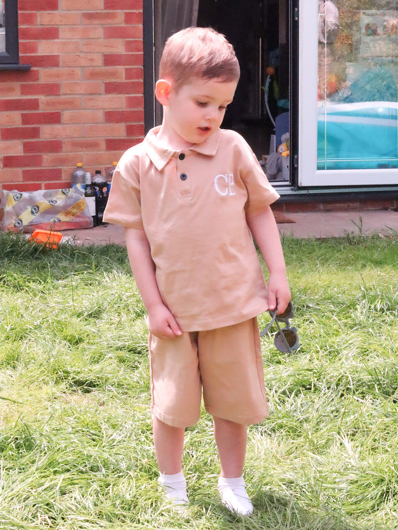 Personalised embroidered kids polo top and short set