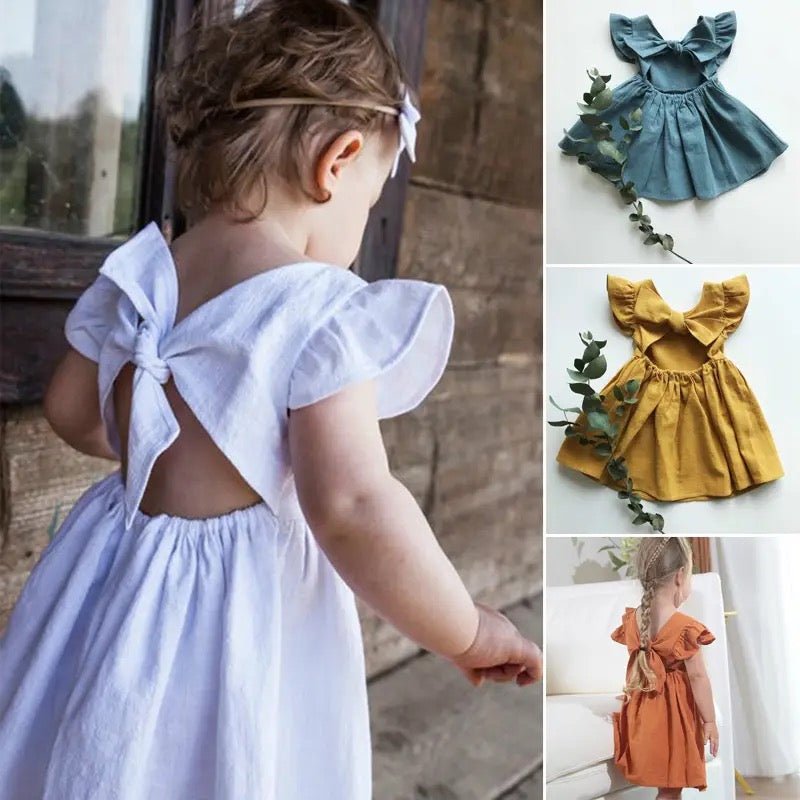 Applique Frill Open Back Bow Dress