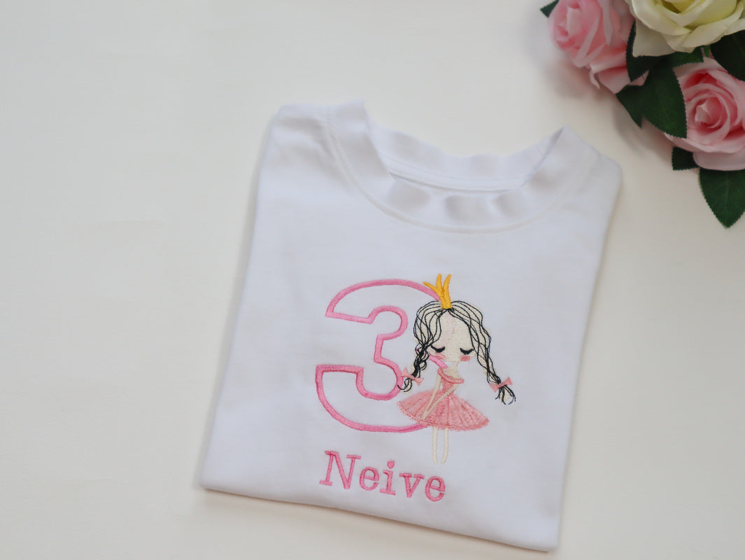 Embroidered personalised birthday doll tshirt