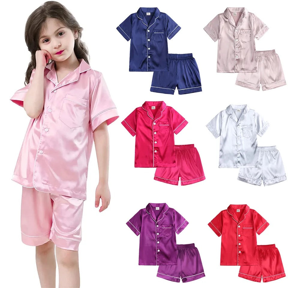 Personalised embroidered kids satin Pjs
