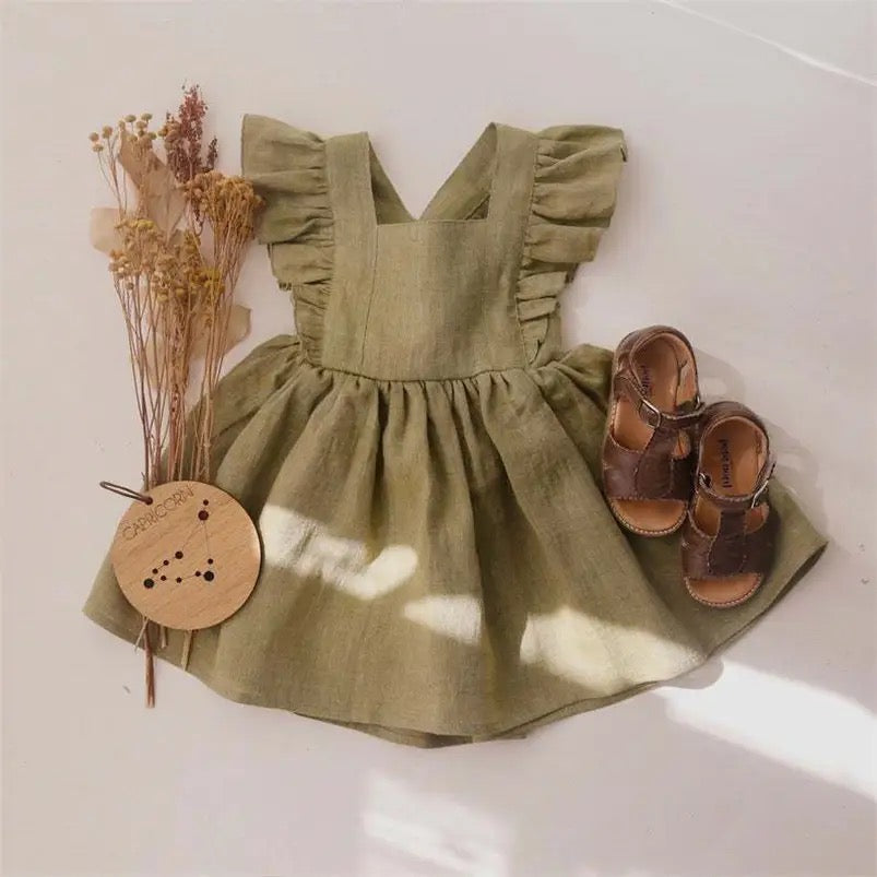 Personalised embroidered frill open back kids dress