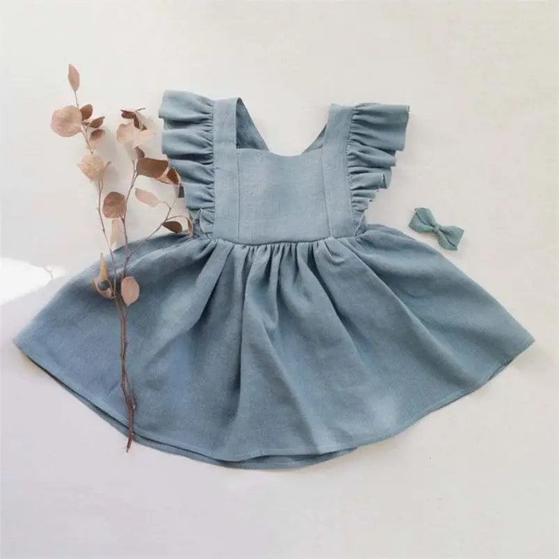 Personalised embroidered frill open back kids dress