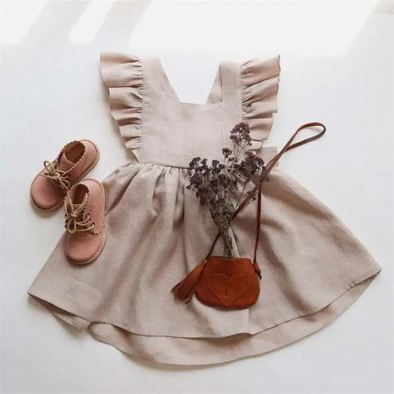 Personalised embroidered frill open back kids dress
