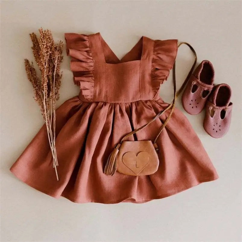 Personalised embroidered frill open back kids dress