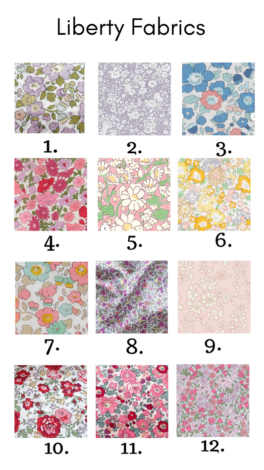 Grid of Liberty Fabrics with 12 different patterns.