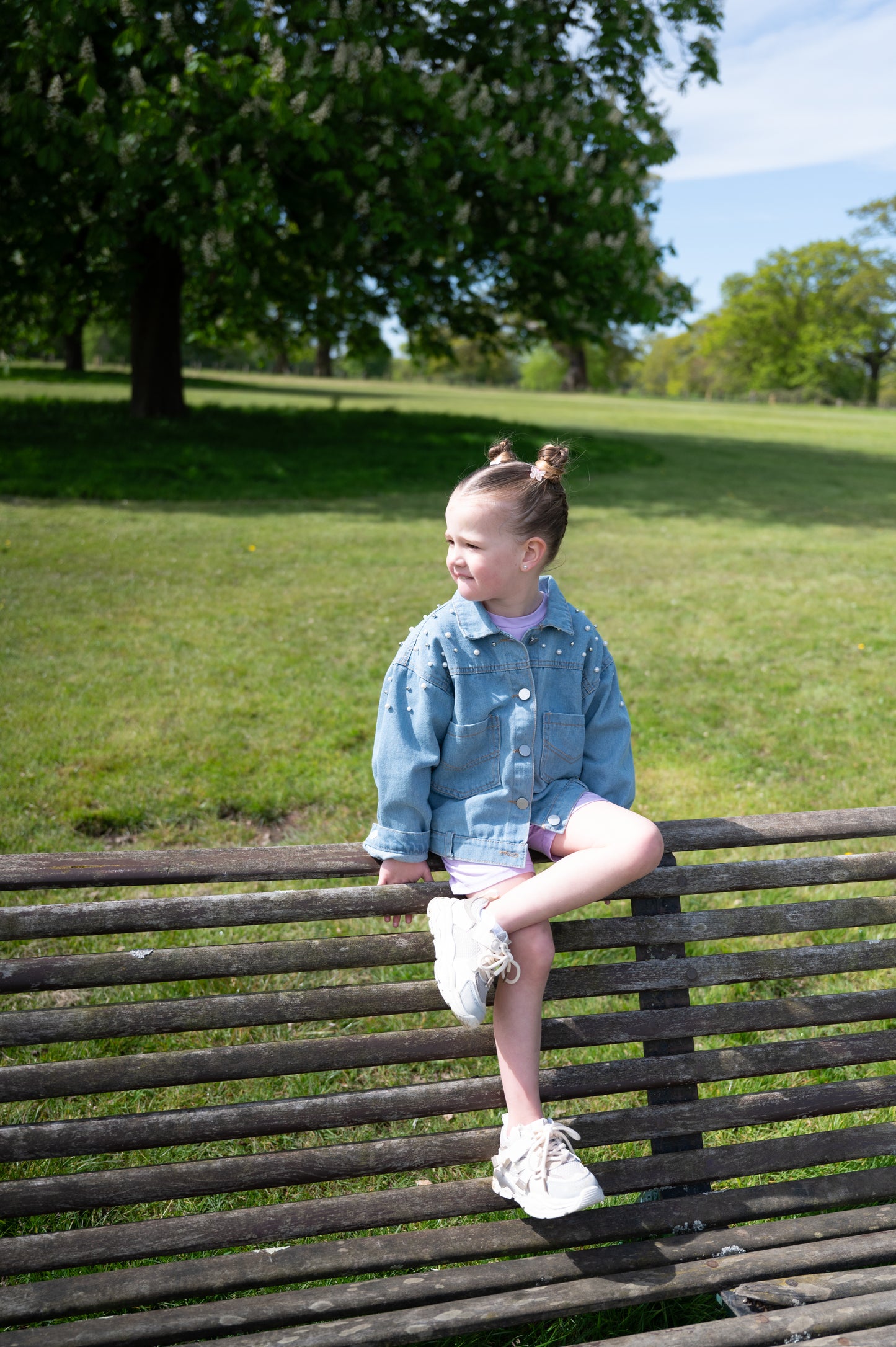 Embroidered personalised pearl kids denim Jacket