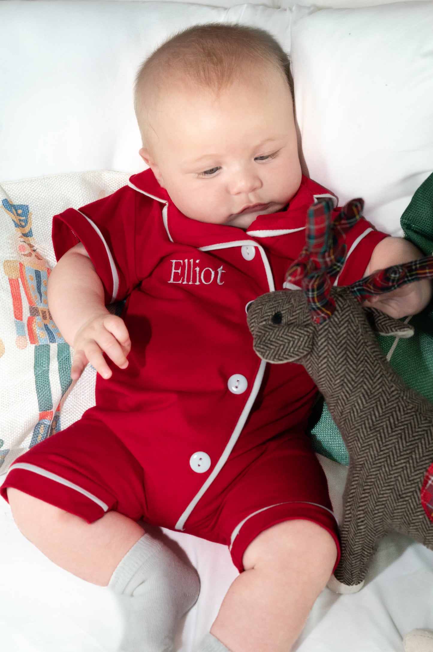 Personalised embroidered red cotton pj romper