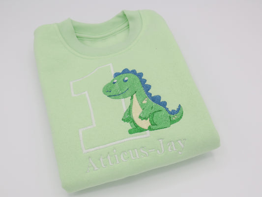 Dinosaur themed birthday embroidered kids sweater 