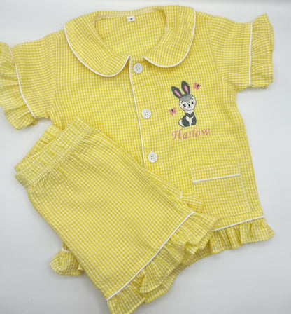 Bunny personalised embroidered kids lemon shorts and button down tshirt 