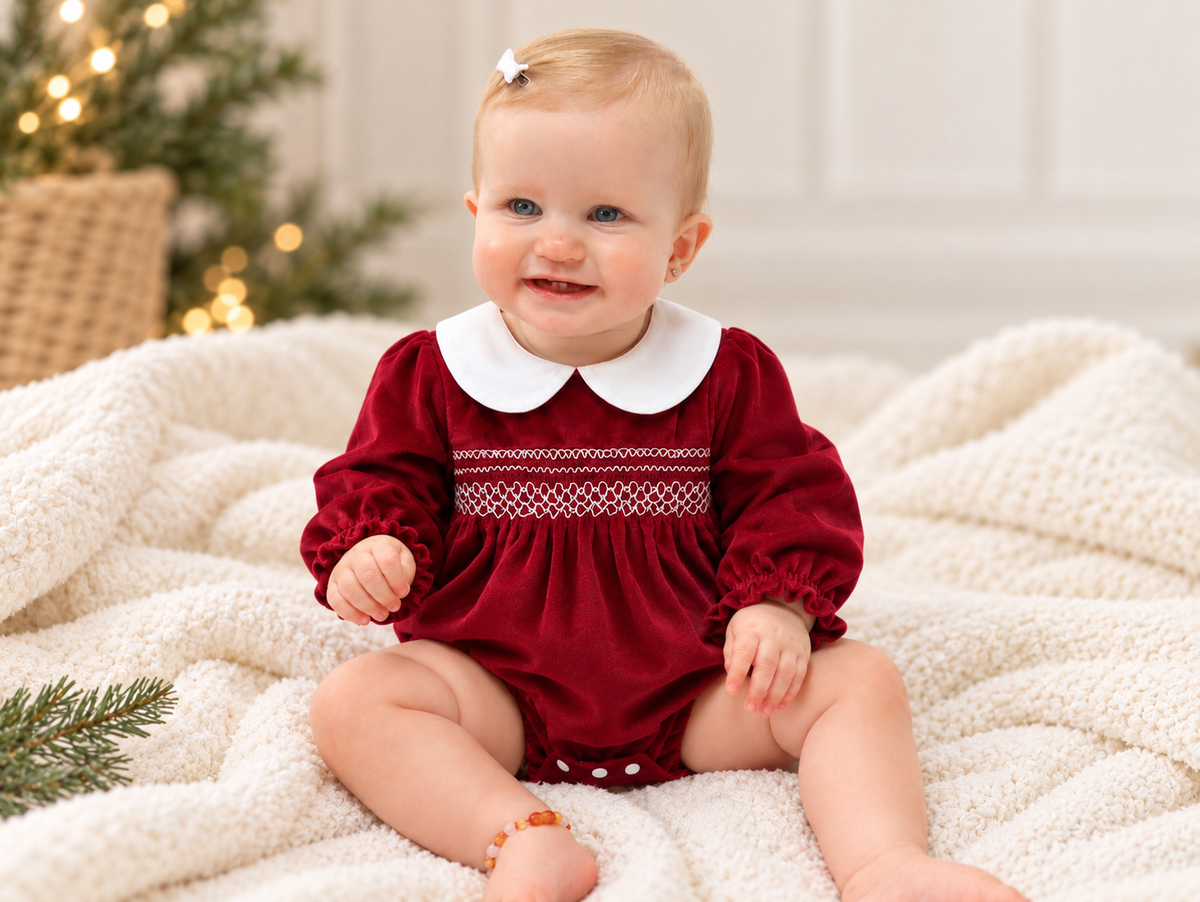Embroidered Baby Smocked Romper