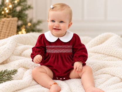 Embroidered Baby Smocked Romper
