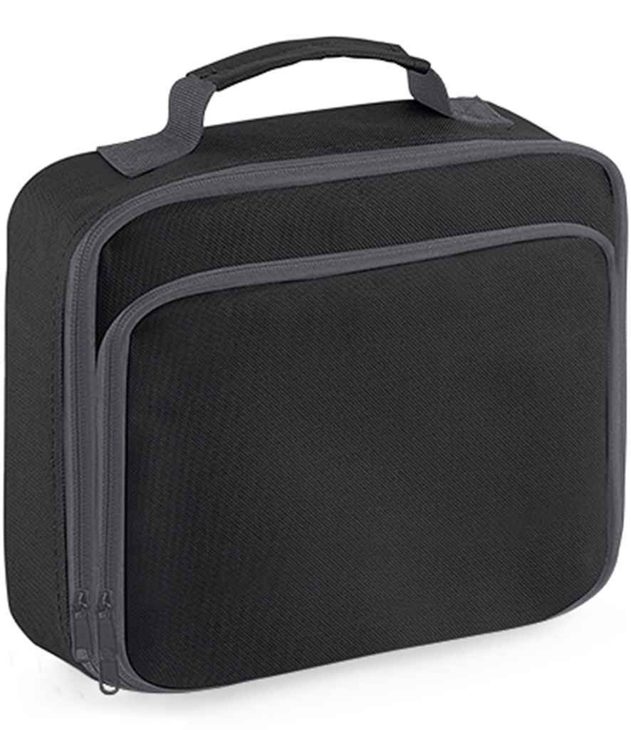 Black childrens lunchbag with handle on a white background