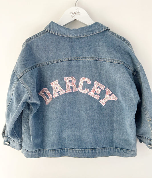 Applique embroidered personalised custom kids denim Jacket 