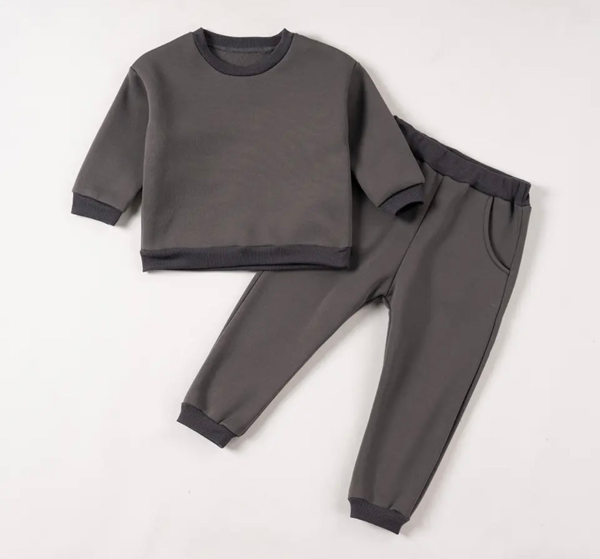 Dark Grey fleece kids tracksuit 