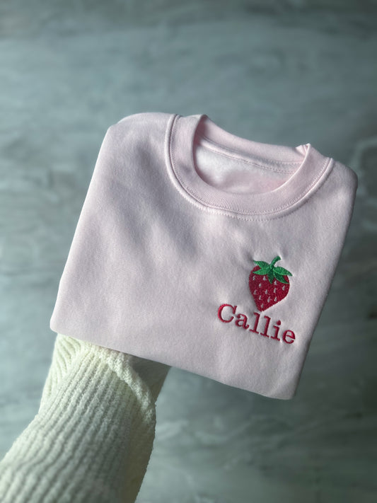 Strawberry embroidered personalised kids sweater 