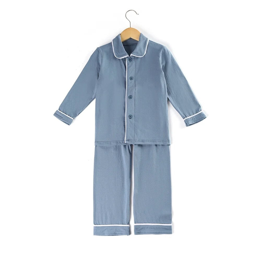Blue Personalised embroidered kids cotton girls and boys pjyamas 