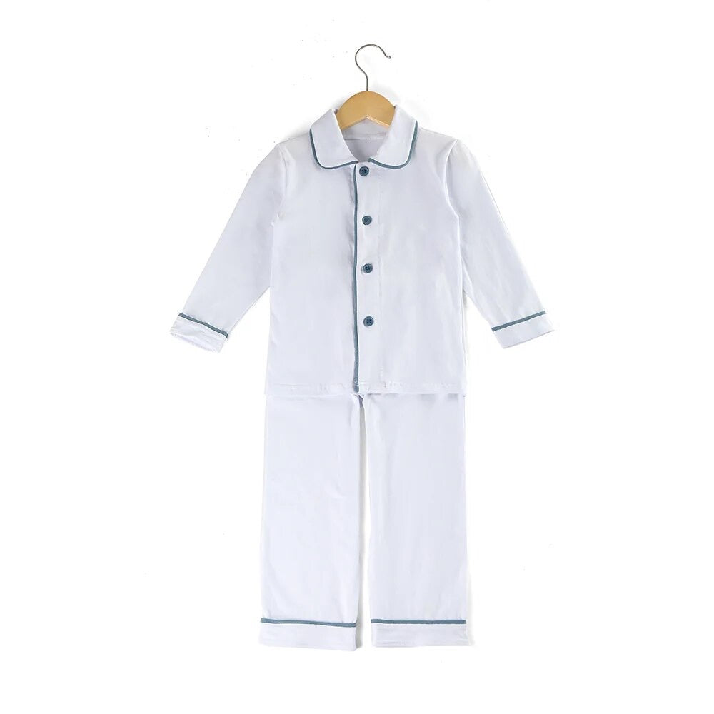 white Personalised embroidered kids cotton girls and boys pjyamas 