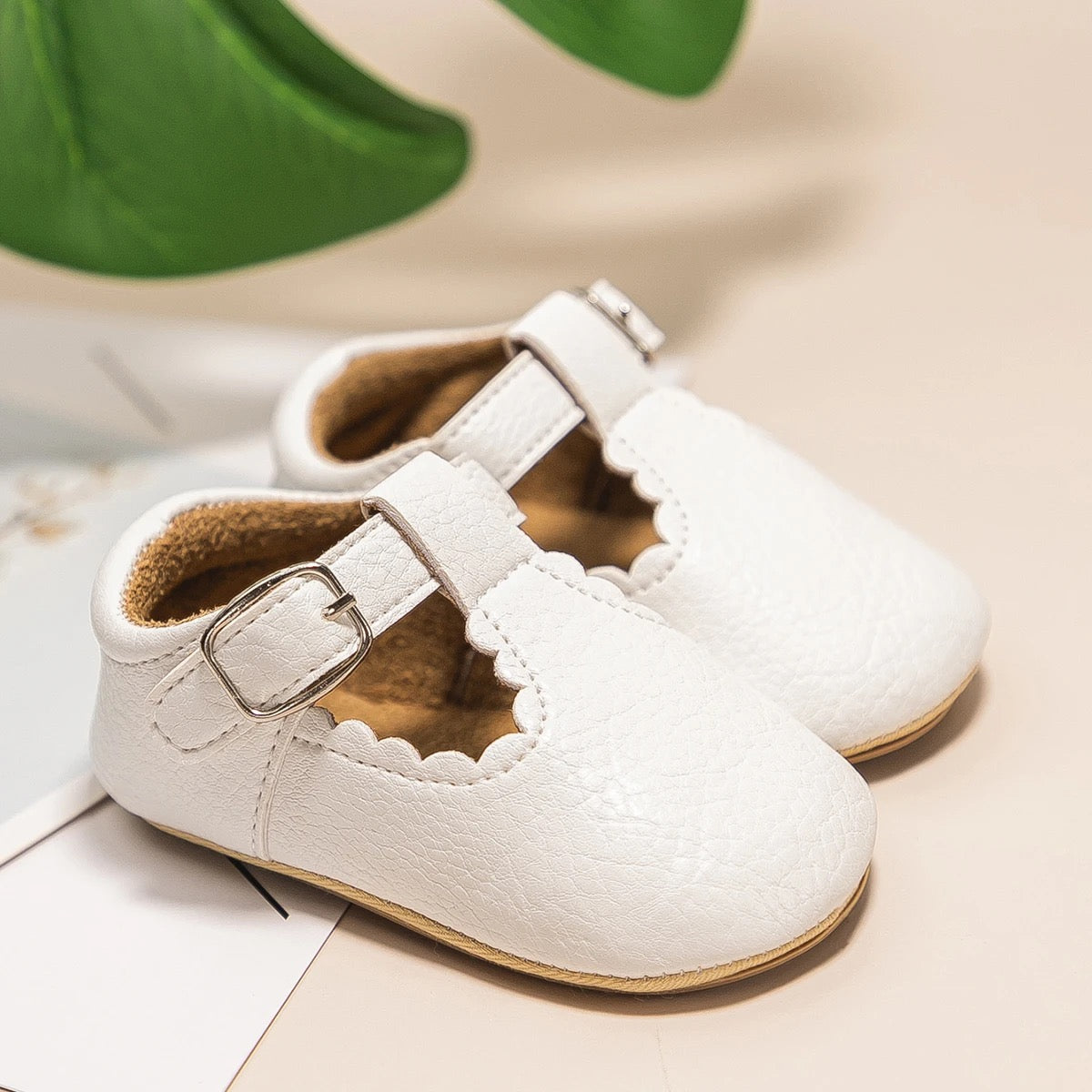 White personalised baby soft soled shoes 