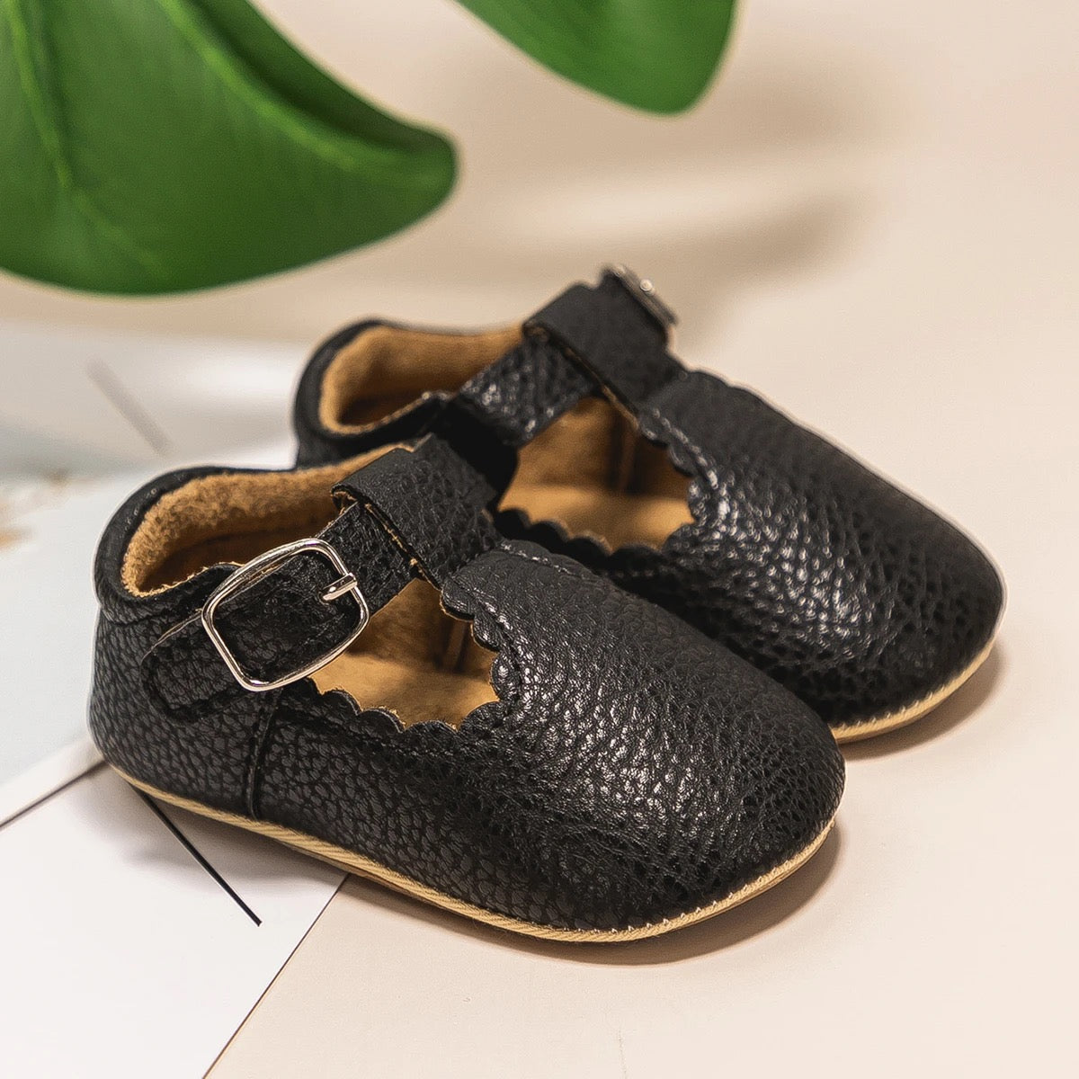 Black personalised baby soft soled shoes 