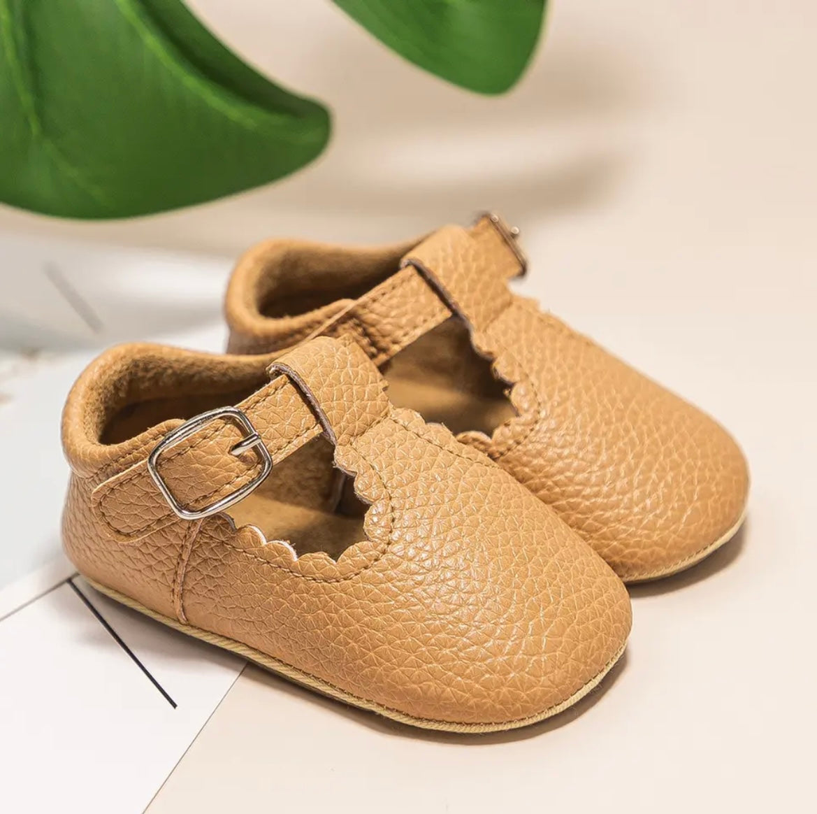 Brown personalised baby soft soled shoes 