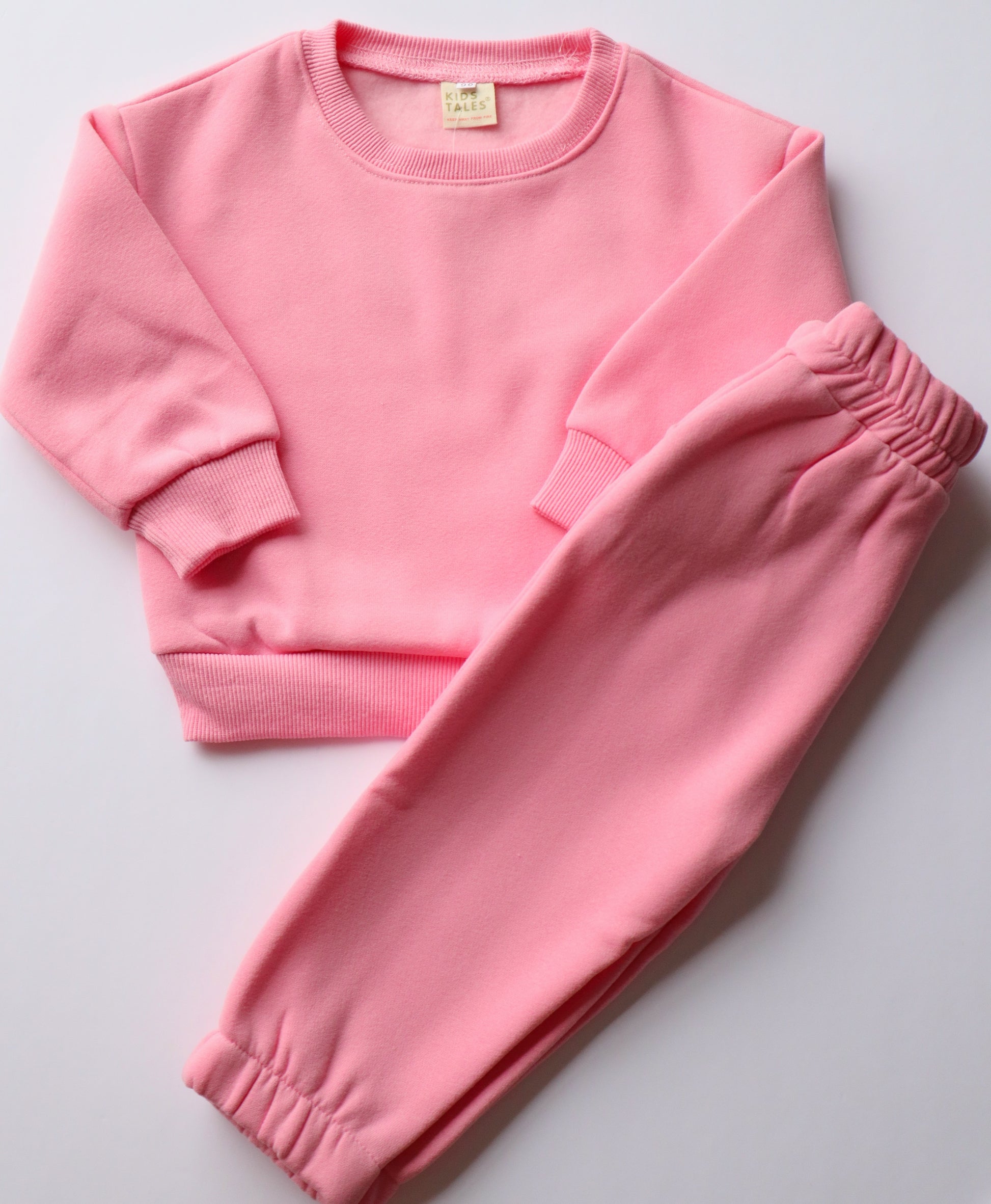 Kids Pink fleece tracksuit with cuffed bottoms and sweater