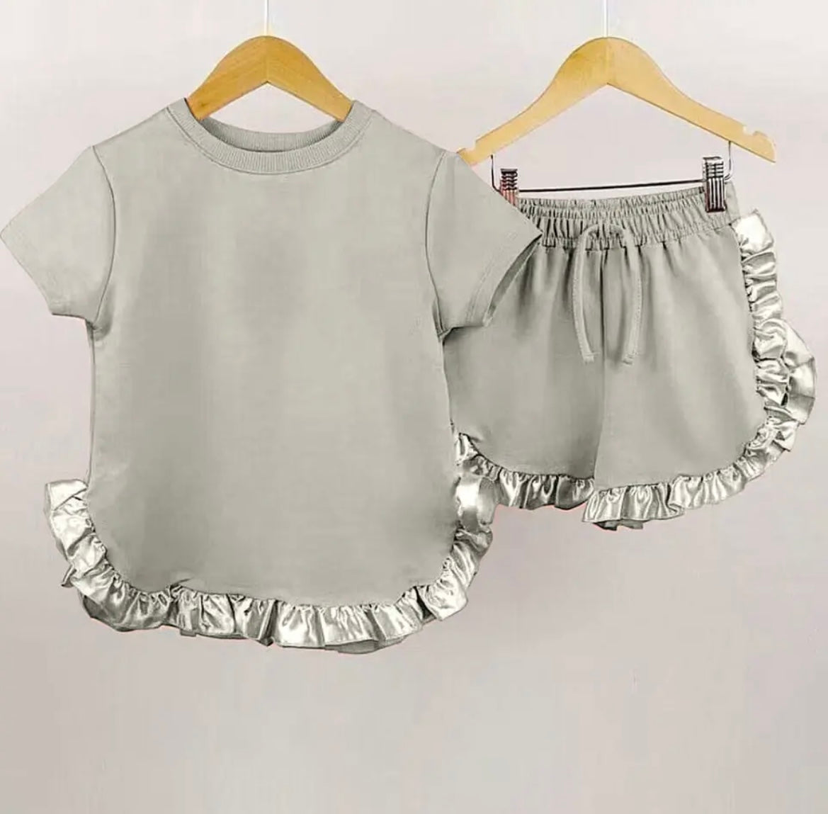 Satin and cotton frill short sets for girl with personalised embroidery