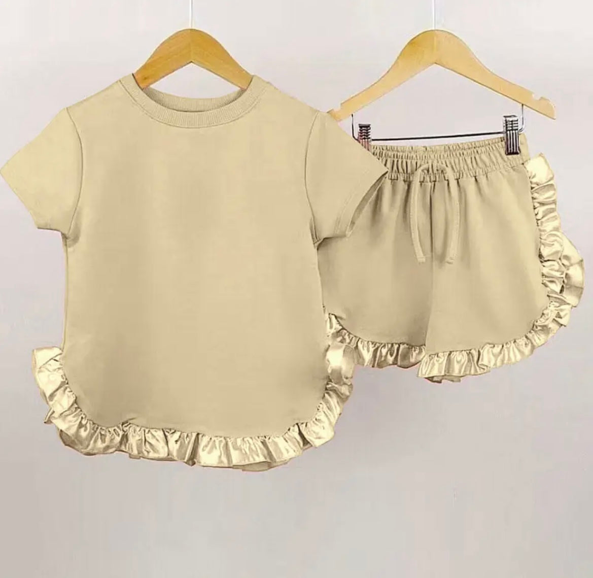 Satin and cotton frill short sets for girl with personalised embroidery