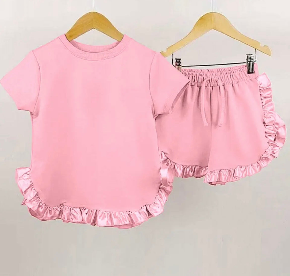 Satin and cotton frill short sets for girl with personalised embroidery