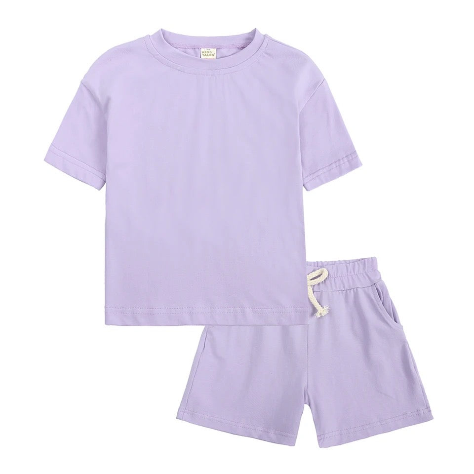 Lilac personalised embroidered kids short and tshirt set