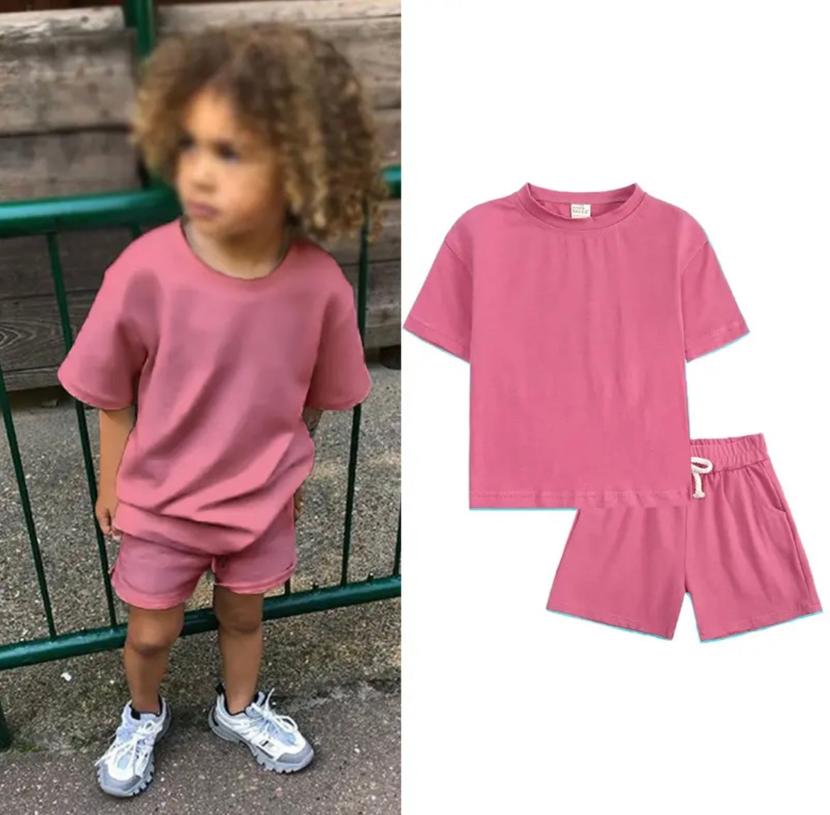 Pink personalised embroidered kids short and tshirt set