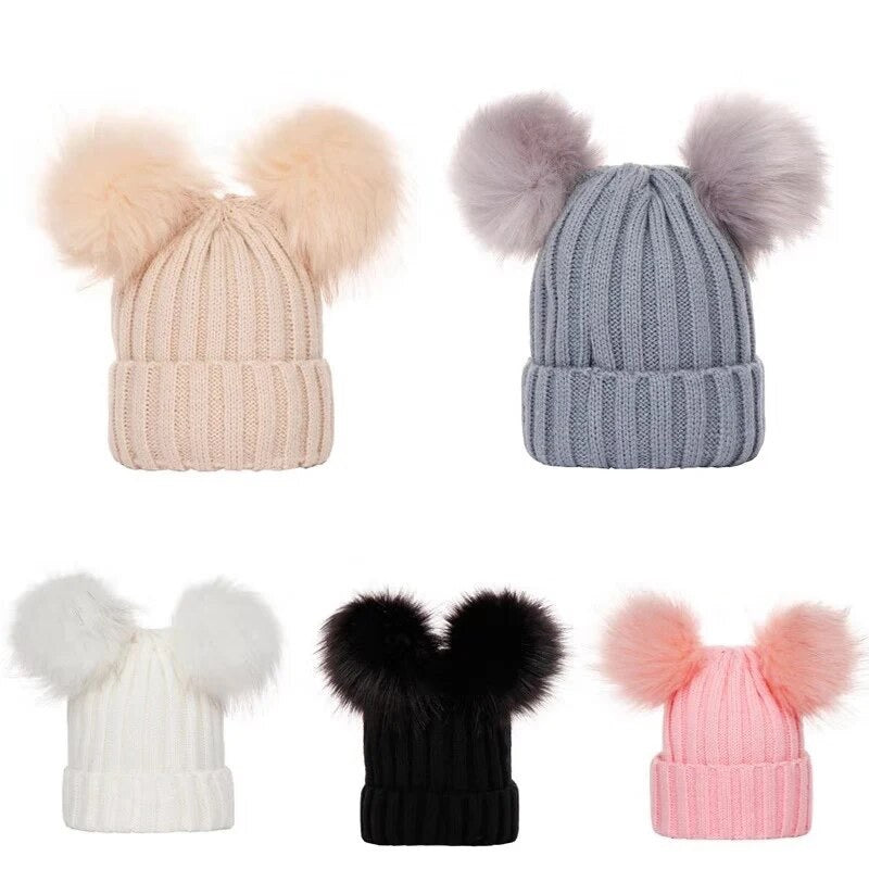 Double Pom winter hat with personalised embroidery