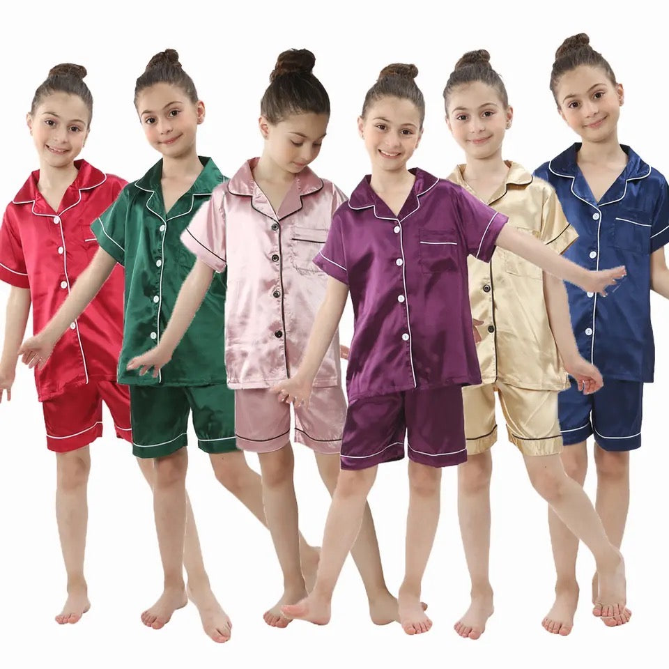 Kids personalised embroidered Satin pjs