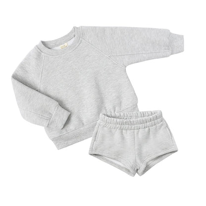 Grey Personalised embroidered kids summer shorts and sweater sets 