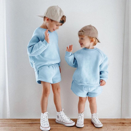 Sky Blue Personalised embroidered kids summer shorts and sweater sets 