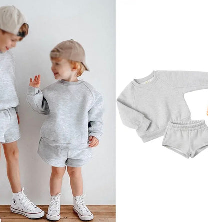 Grey Personalised embroidered kids summer shorts and sweater sets 
